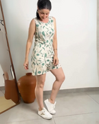 Verde Muse – Teal Green Print Linen Cotton Stretchable Playsuit