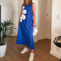Lira Bloom Midi Dress with Statement Appliqué Floral - Royal Blue