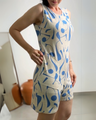 Azure Linea – Blue Print Linen Cotton Stretchable Playsuit