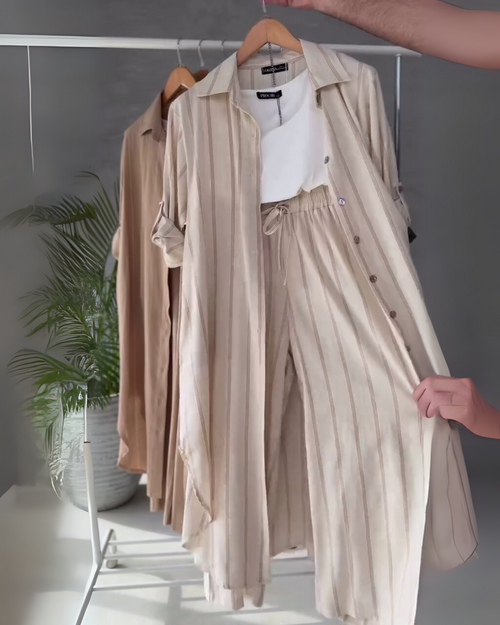 TwillEase – Beige Cotton Striped Co-ord Set