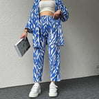 Zebra Print Oversized Shirt with Pants - Royal Blue
