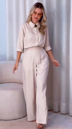 Ruby Cream Beige Blush Cotton Shirt Pant Co-Ord