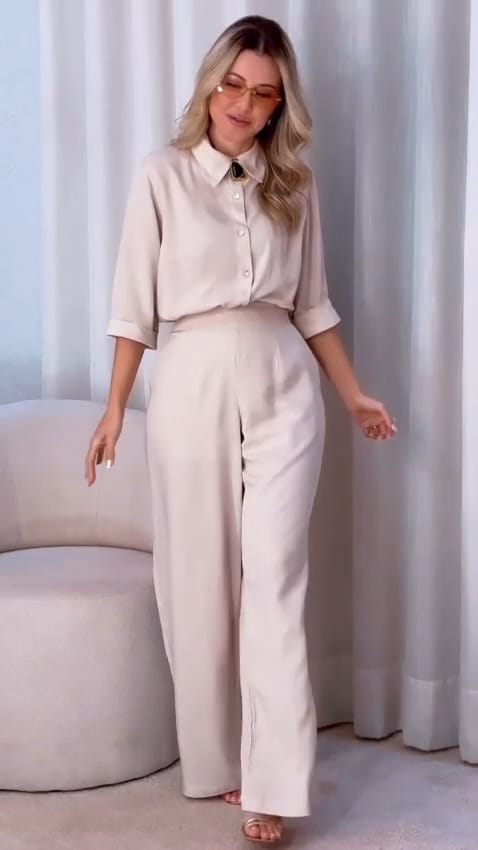 Ruby Cream Beige Blush Cotton Shirt Pant Co-Ord