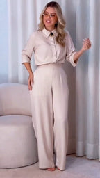 Ruby Cream Beige Blush Cotton Shirt Pant Co-Ord
