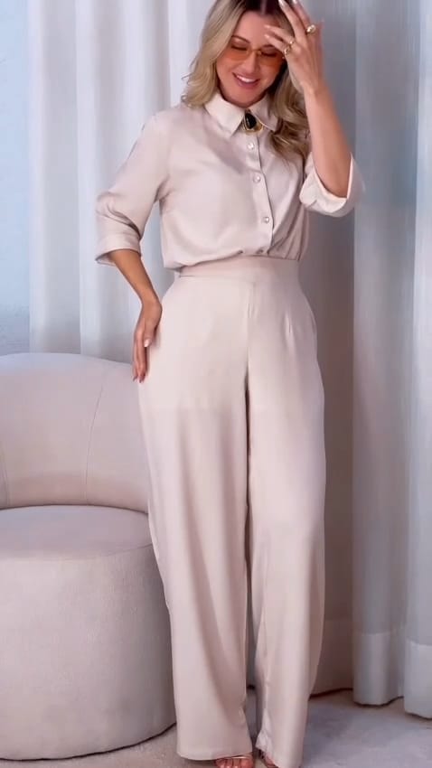 Ruby Cream Beige Blush Cotton Shirt Pant Co-Ord