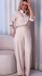 Ruby Cream Beige Blush Cotton Shirt Pant Co-Ord