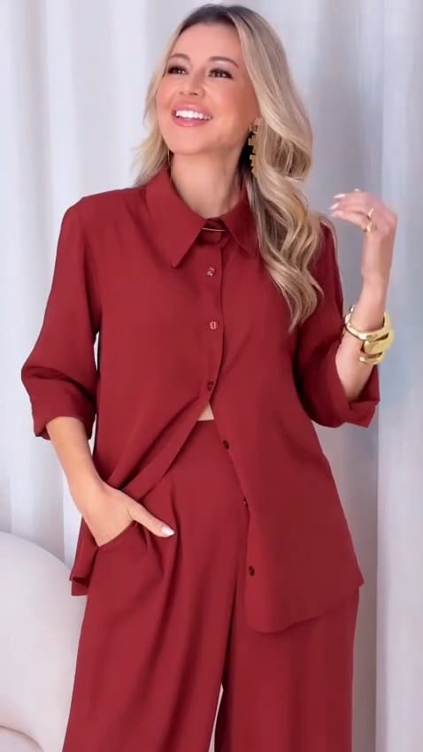 Ruby Red Blush Cotton Shirt Pant Co-Ord