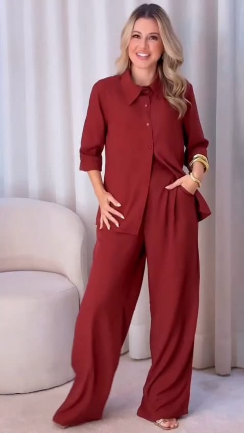Ruby Red Blush Cotton Shirt Pant Co-Ord