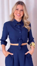 Ruby Navy Blue Blush Cotton Shirt Pant Co-Ord