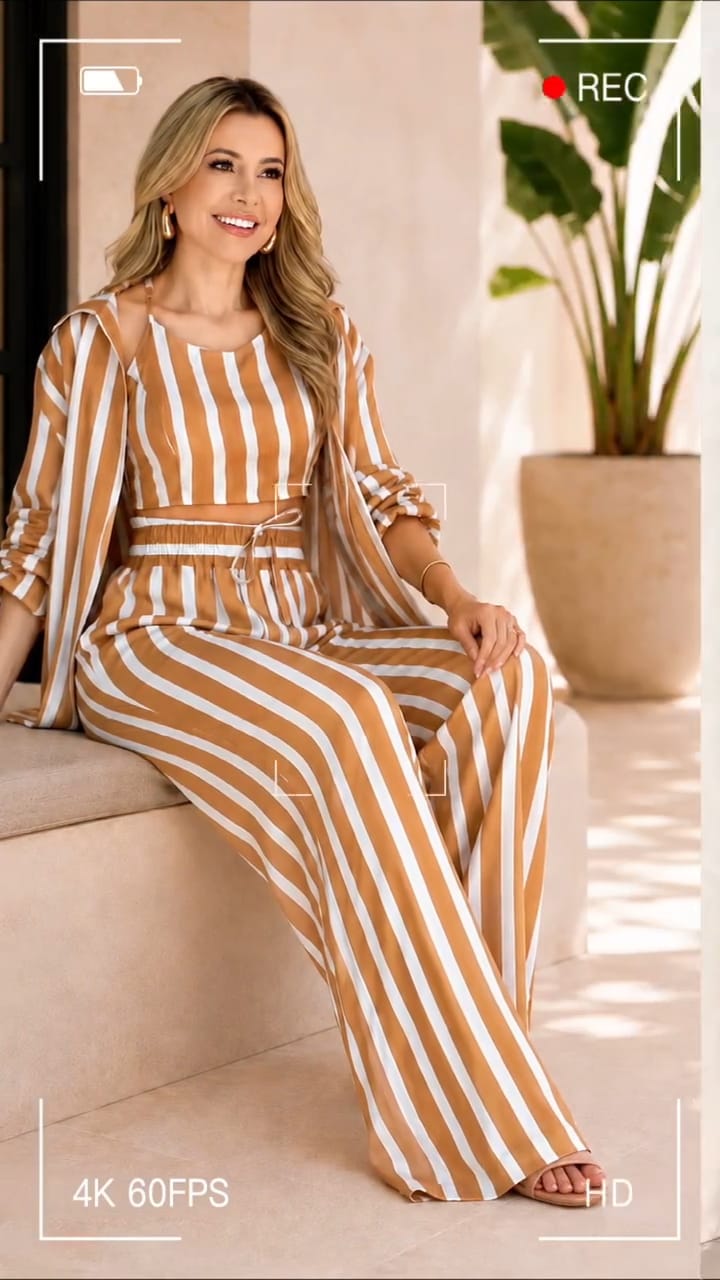 Mono Bronze Stripe 3-Piece Co-Ord Set